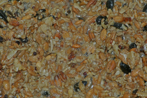 Überwiegend Weizenkörner im Meisenknödel Überwiegend Weizenkörner im Meisenknödel